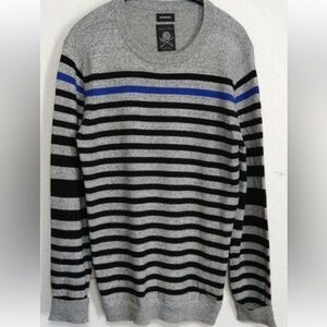 Authentic Diesel Men's Black and Light Gray Striped Crewneck Sweater. Size M.